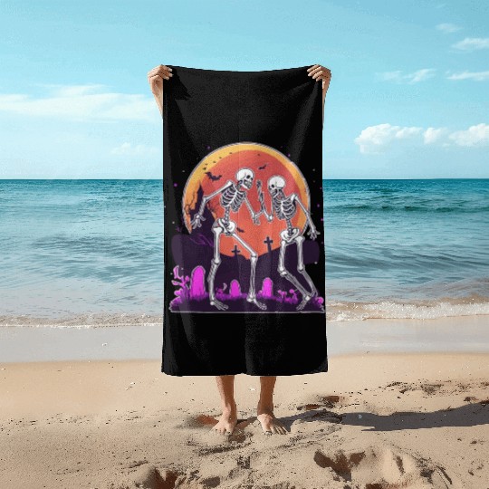 "Skeletal Dance-Off Under Neon Moon" Beach Towels