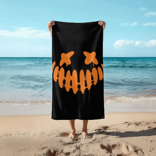 Jack O Lantern Scary Carved Pumpkin Face Halloween Beach Towels