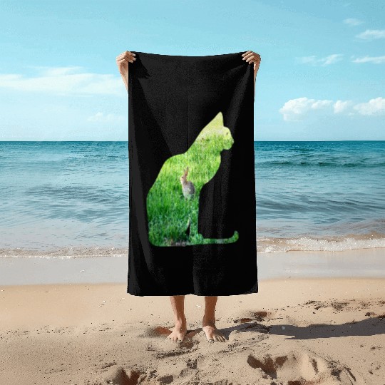 Cat Ate The Rabbit in The Grass Beach Towels