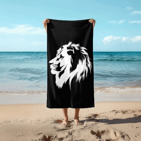 Lion Portrait (white) Beach Towels