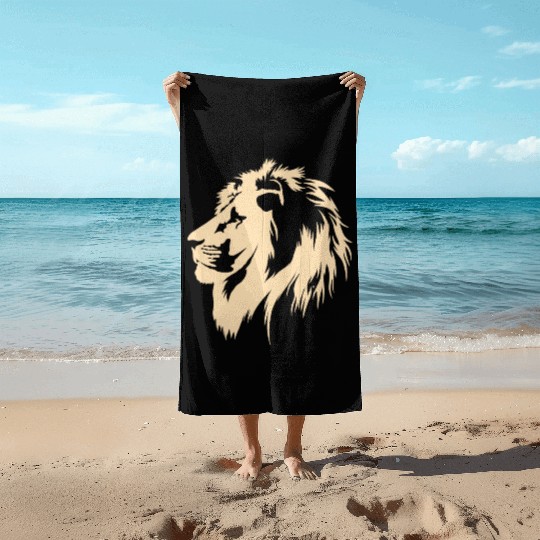 Lion Portrait (sand) Beach Towels