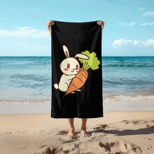 Rabbit And Carrot Beach Towels
