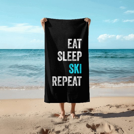 Skier Beach Towels Skiing Eat Sleep Ski Repeat