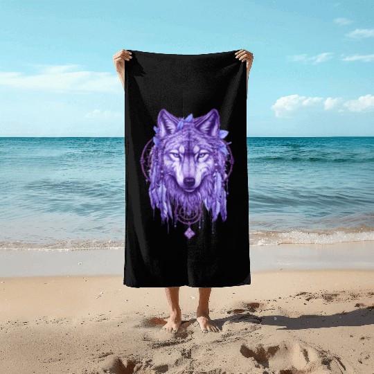 Dreamcatcher Harmony Wolf Beach Towels