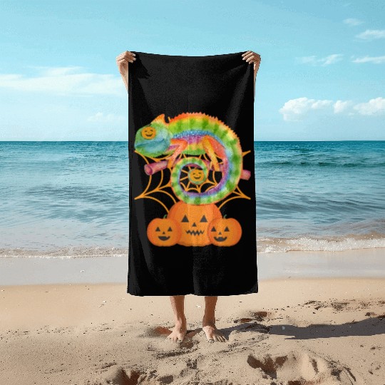 halloween Chameleon Beach Towels