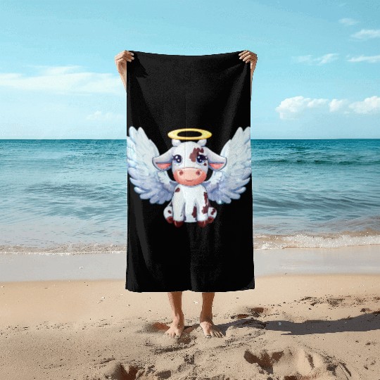 cow angel wings farm halo Beach Towels