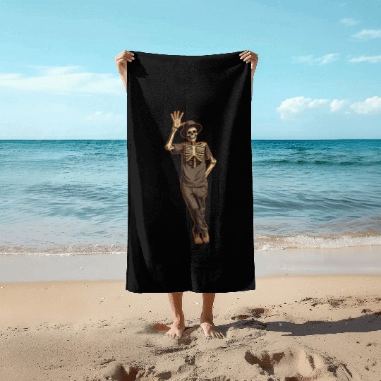 Halloween Skeleton Waving with Hand Beach Towels