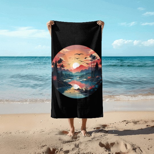 Sunrise Dawn Serene Lakeside Symphony Beach Towels