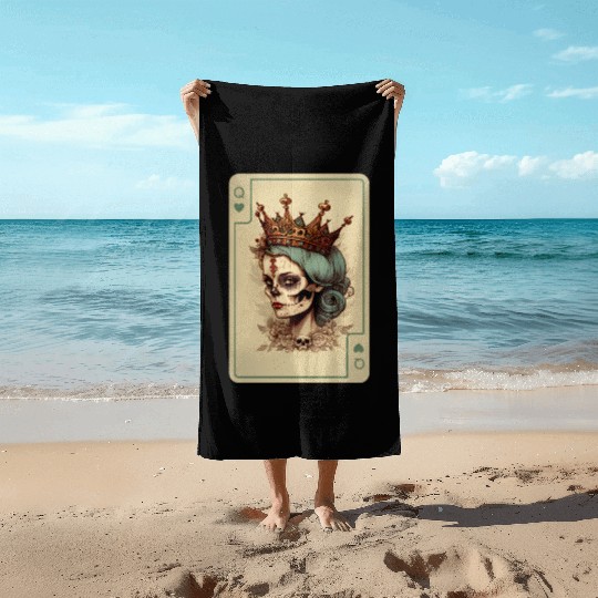 Queen of Hearts Gothic Poker Card Game Halloween Beach Towels