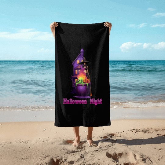 The Halloween Night Witch Beach Towels