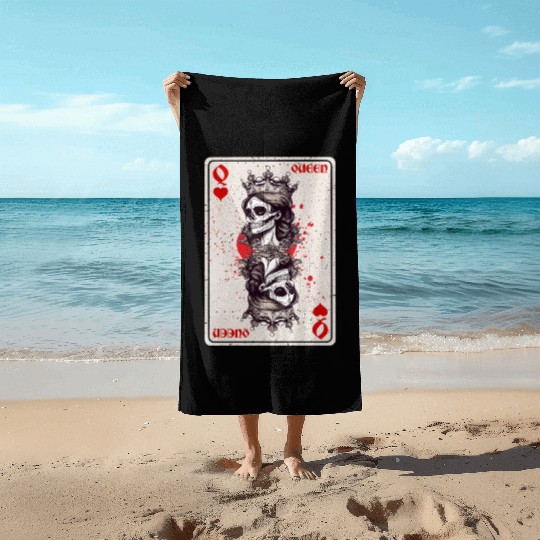 Queen of Hearts Card Game Horror Heart Queen Beach Towels