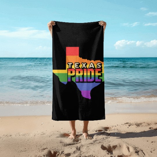 Rainbow Design Texas Map for proud LGBT+ Texans Beach Towels
