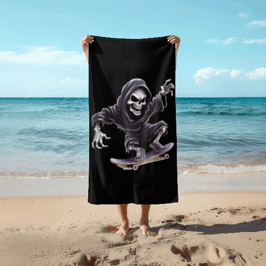 Grim Reaper Shreds the Streets: Skateboarding for Beach Towels