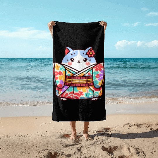 Japanese cat or Neko Beach Towels