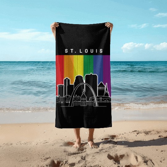 St. Louis Missouri Rainbow Flag LGBTQAI Pride Beach Towels