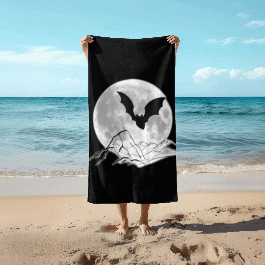 moon and bat Beach Towels