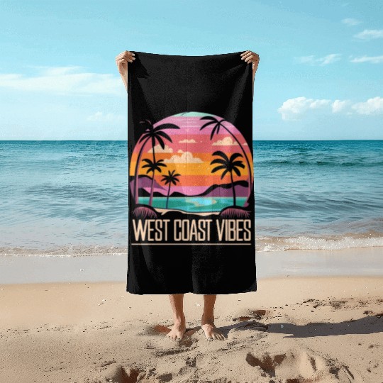 Tranquil beach at sunset West Coast Vibes Beach Towels