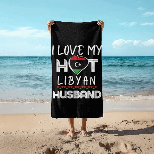 Funny Libyan Husband Proud Wife Beach Towels