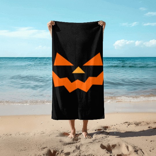pumpkin halloween scary face outline horror design Beach Towels