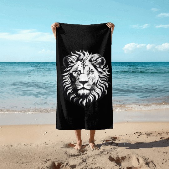 Black and white Lion Beach Towels
