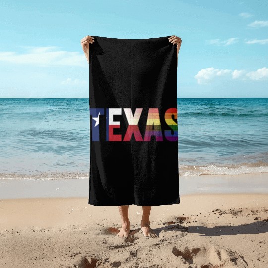Rainbow Texas Flag Design for proud LGBT+ Texan Beach Towels