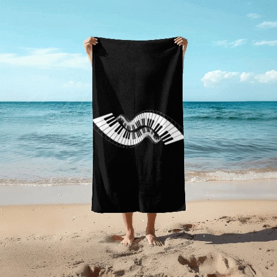 Piano Keyboard Waves Beach Towels