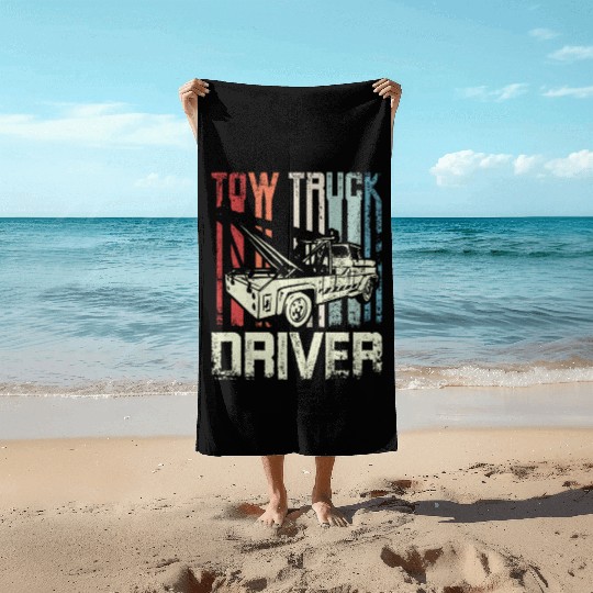 Cool Retro Vintage Tow truck Driver Beach Towels