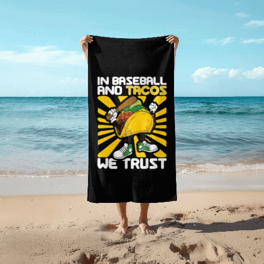 Taco Mexican Food Baseball Card Baseball Player Beach Towels