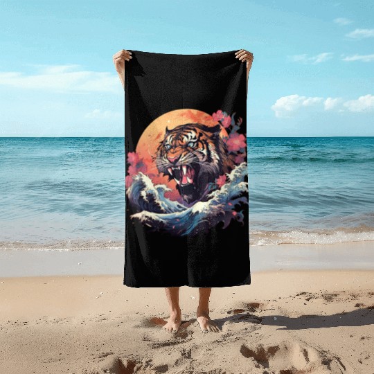 Tokyo Asia 80s Japanese Retro Tiger Beach Towels