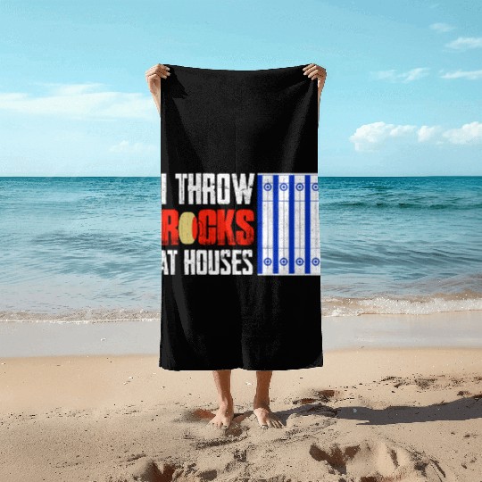 I Throw Rocks At Houses Curling Curler Ice Sport Beach Towels