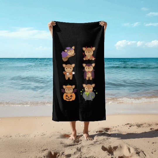 Deer Halloween Devil Pumpkin Vampire Costume Beach Towels