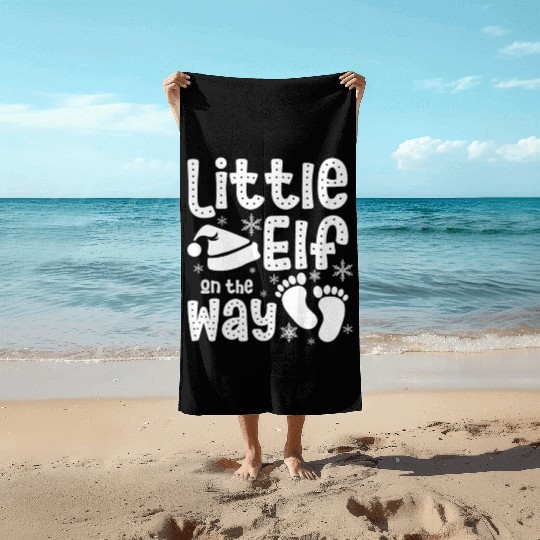 Christmas Pregnant Mom, Little elf on the way Beach Towels