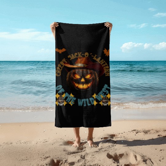 Creepy Jack o Lantern of the Wild West Beach Towels