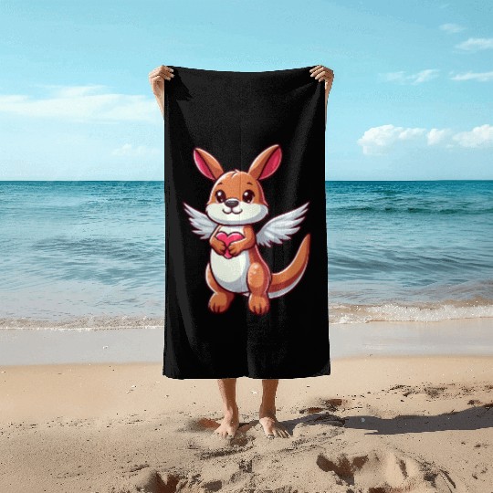 Angel Kangaroo Heart Wings Beach Towels