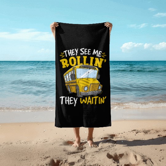 Funny School Bus Driver Beach Towels