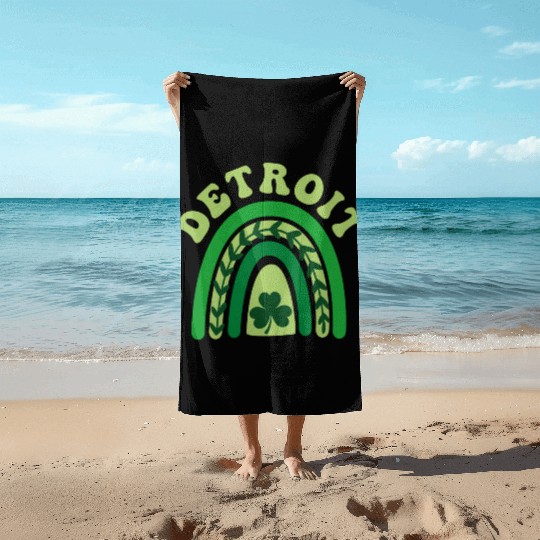 Detroit Michigan Irish Shamrock Kawaii Rainbo St Beach Towels