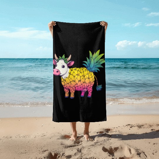 Cow in pineapple costume - Fruity joy Beach Towels