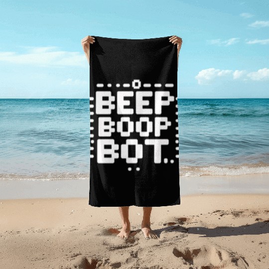 Beep Boop Bot - Retro 8-bit Robot Typography Beach Towels