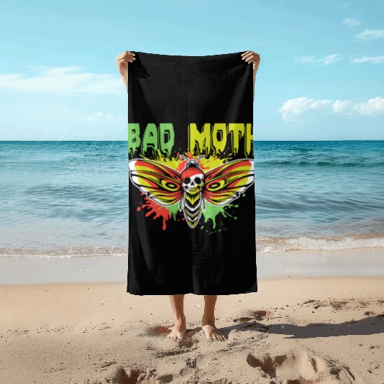 Bad moth | fancy skull colored moth art Beach Towels