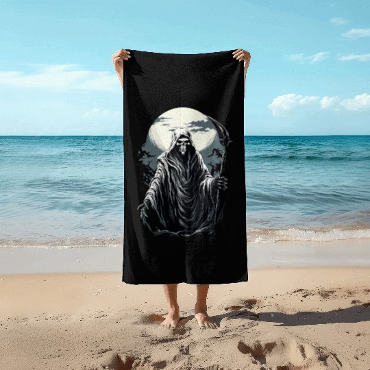 Spooky Halloween Grim Reaper Beach Towels