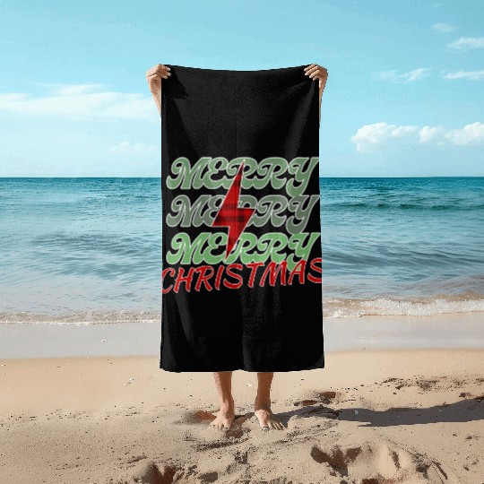Merry christmas with lightning bolt Beach Towels