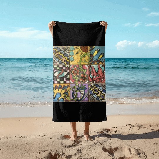 Hand painted wooden squares art by KateToxin Beach Towels