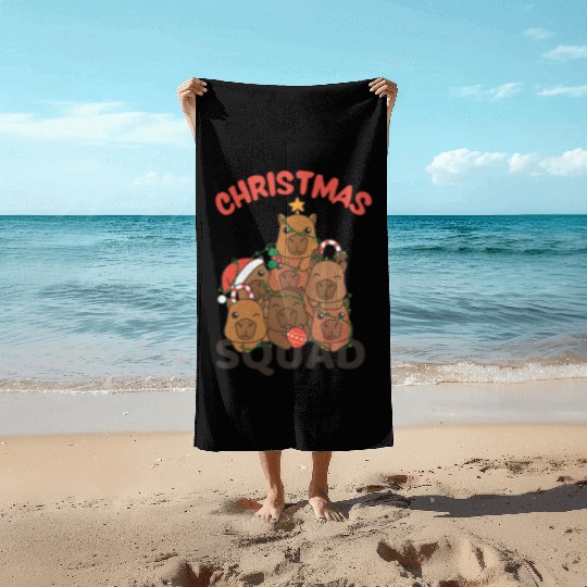Capybara Christmas Tree Christmas Squad Capybaras Beach Towels