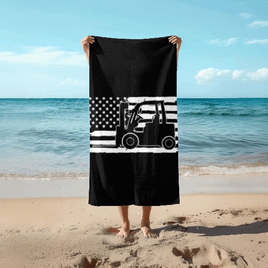4th Of July Forklift Driver USA US Flag States Beach Towels