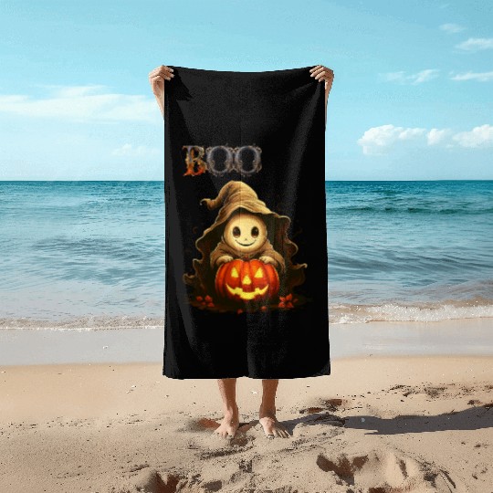 Adorable Boo Kid Ghosts With Pumpkin Beach Towels