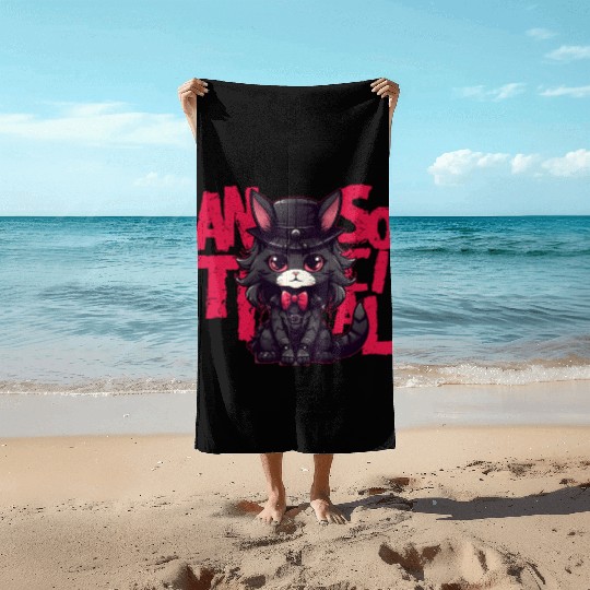 Goth Cat Soft Grunge Japanese Gothic Aestehtic Beach Towels
