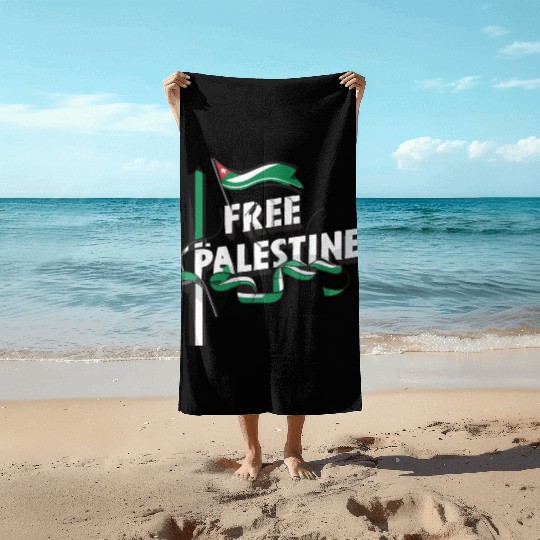 I Love Free Palestine Flag Save Gaza Beach Towels