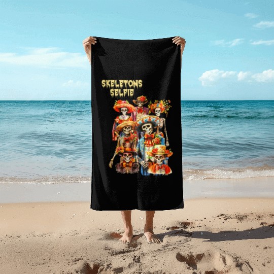 Mexican Holiday Day of the Dead Skeletons Selfie Beach Towels