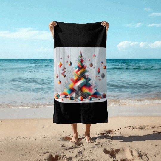 Geometric Christmas tree Beach Towels