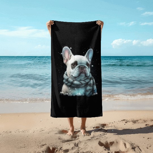 French Bulldog | Winter Snow Christmas Cute Beach Towels